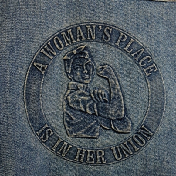 Wow- Rosie the Riveter Women's Labor Union Mint Vintage Denim Jacket sz XL - Picture 3 of 9